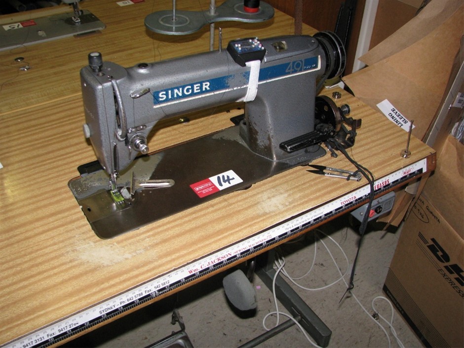 Industrial Sewing Machine, Singer Model 491, single needle with operator be Auction (0014