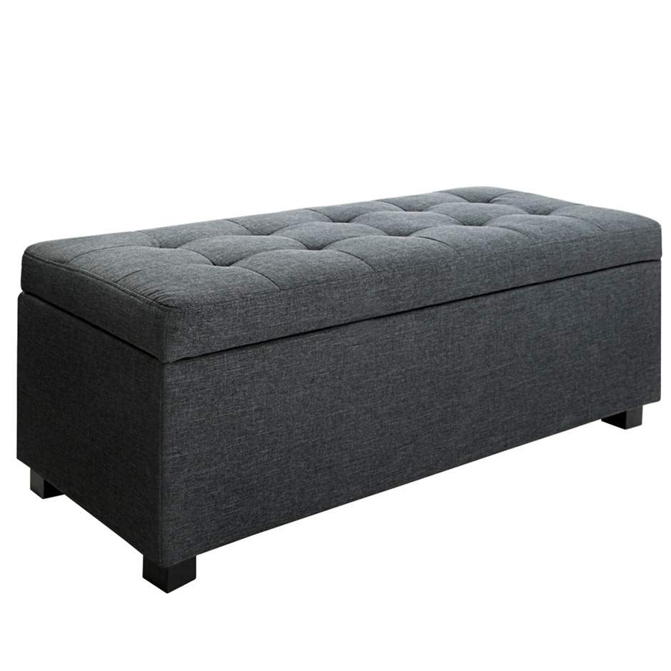 Faux Linen Ottoman Storage Foot Stool La