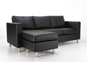 Black PU Leather 3 Seater Sofa Lounge Co