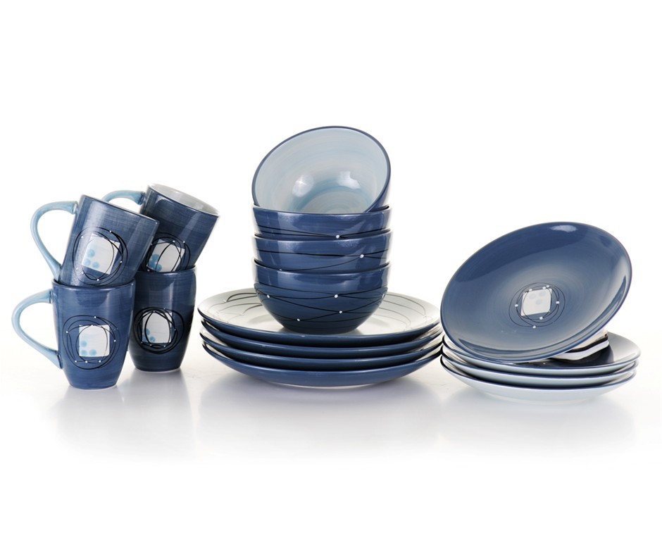 16 Piece set Stoneage Jetson Blue Dinner