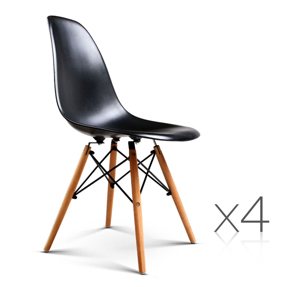 Artiss Set of 4 Retro Beech Wood Dining Chair - Black