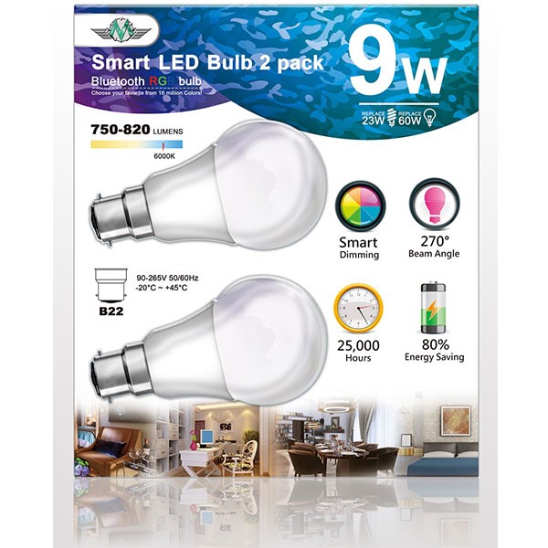 MV Smart Bulb 9W B22 Twin Pack