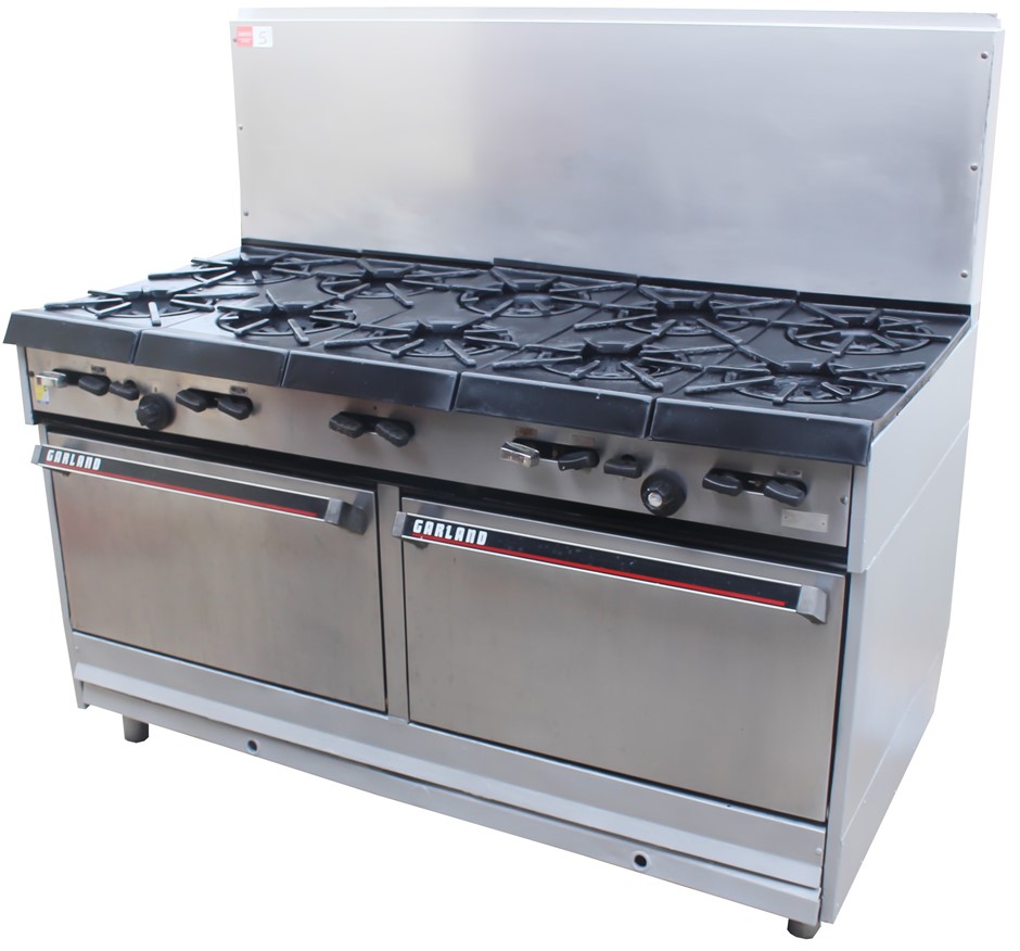 GARLAND GAS 10 BURNER STOVE WITH DOUBLE OVEN, COMMERCIAL KITCHEN EQUIPM ...