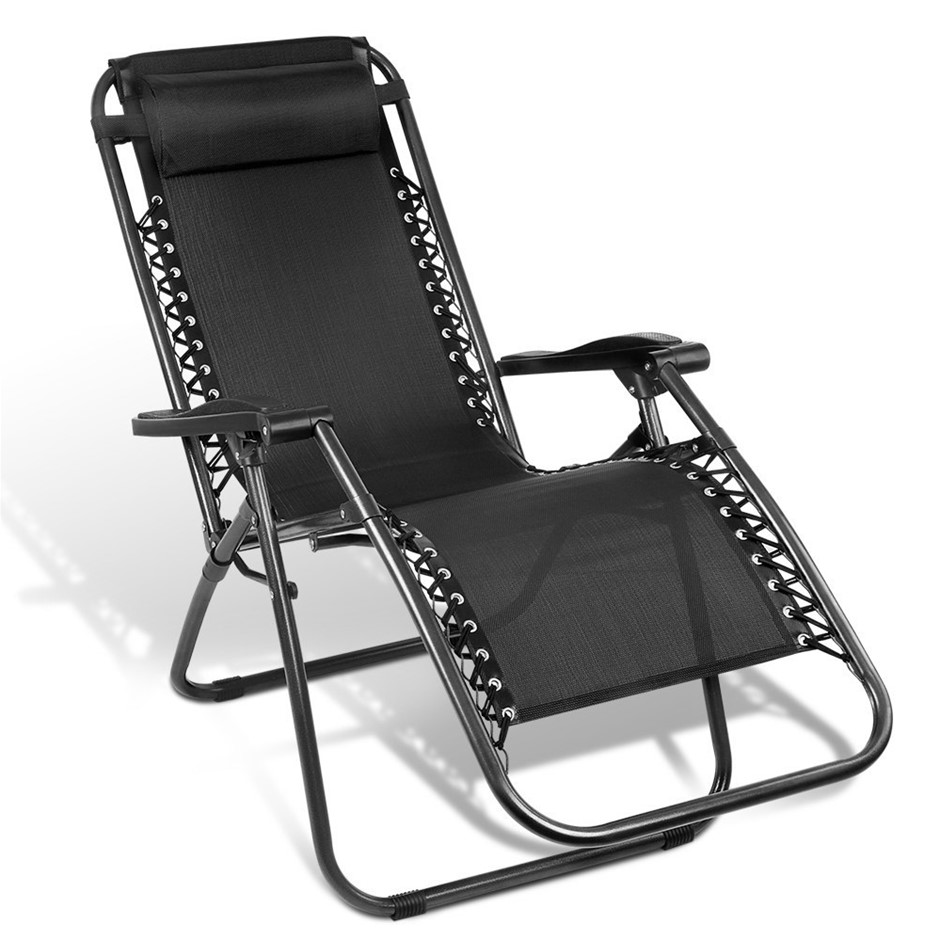 Buy Gardeon Outdoor Portable Recliner Black Grays Australia