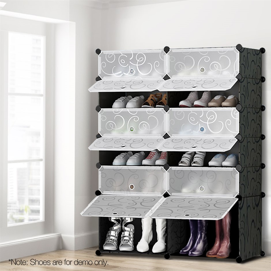 Buy 12 Cube Stackable Shoe Rack Storage Black & White Grays Australia