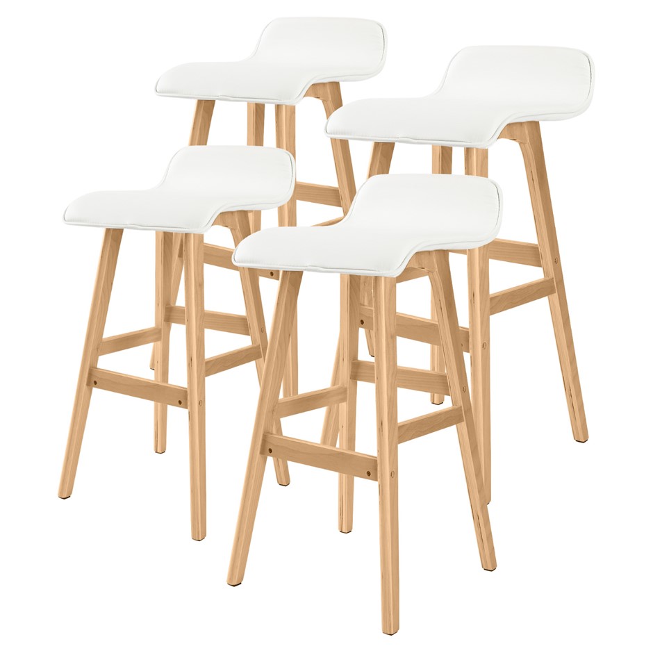 4x Oak Wood Bar Stool 74cm Leather SOPHI