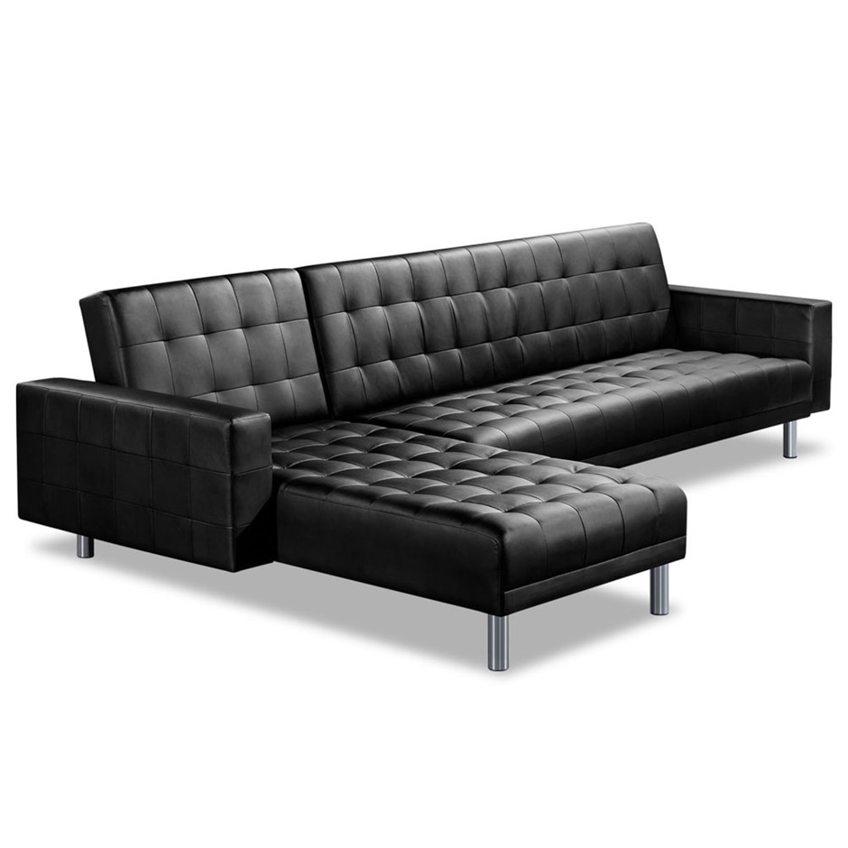 Buy Artiss PU Leather 4 Seater Sofa Bed Black Grays Australia