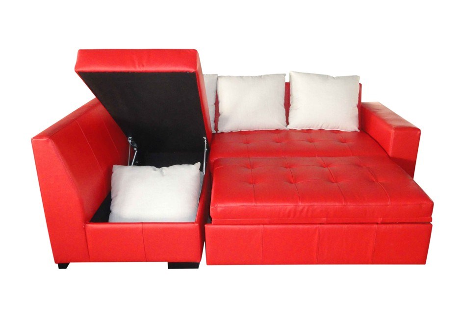 Full Leather Corner Lounge With Sofa Bed And Storage Unit In Red Auction Australia