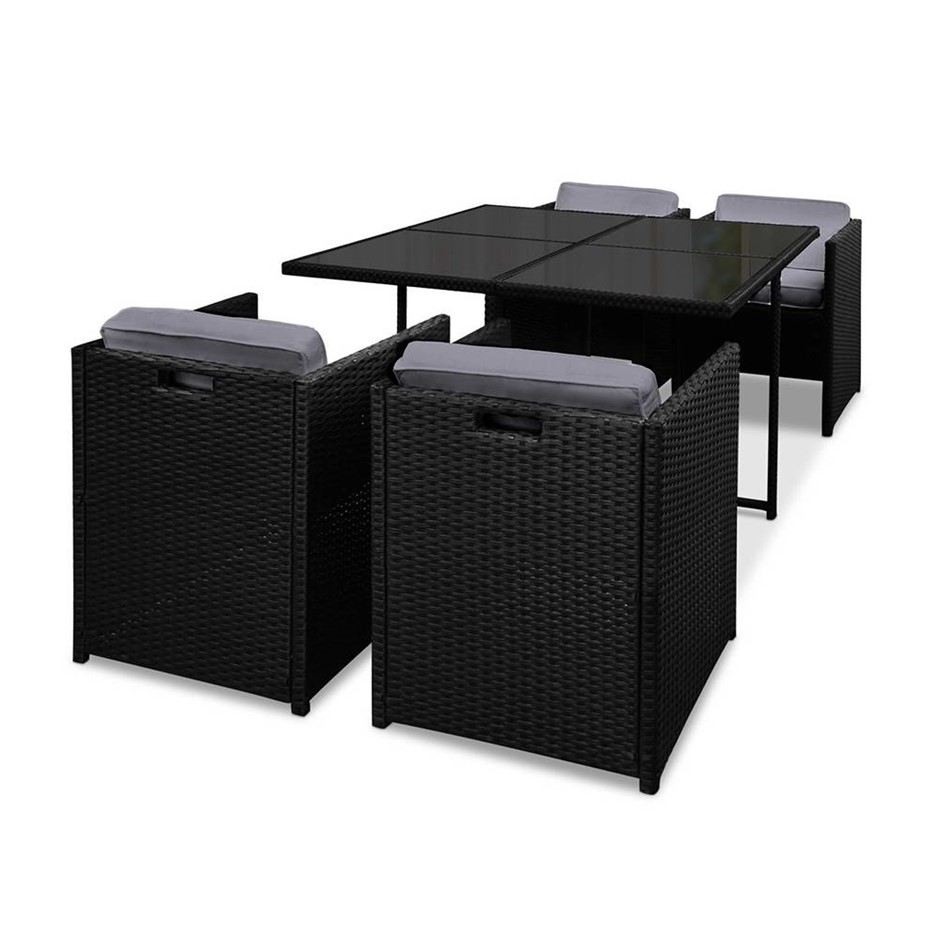 Gardeon 5 Piece Wicker Outdoor Dining Set - Black