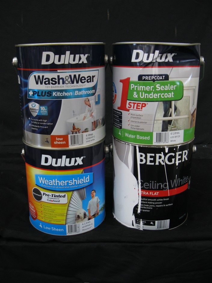 Qty 4 x Dulux & Berger 4L Paint, Assorted Tins Auction (00553139455