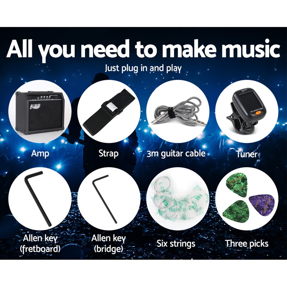 Buy Alpha Electric Guitar and 25W Amplifier Black Grays Australia