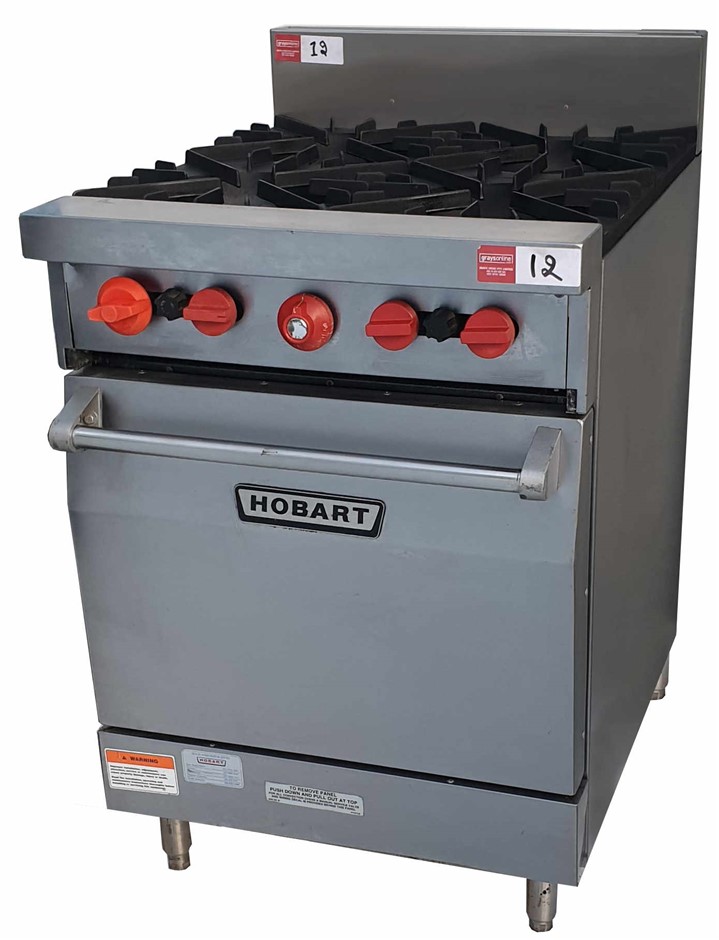HOBART GAS 4 BURNER STOVE WITH OVEN STAINLESS STEEL CONSTRUCTION