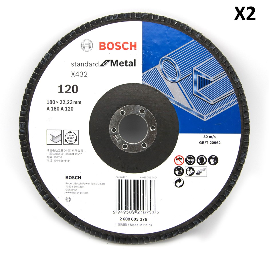 2 x Bosch 180mm Metal Flap Disc Sanding wheel 120 Grit Auction (0019