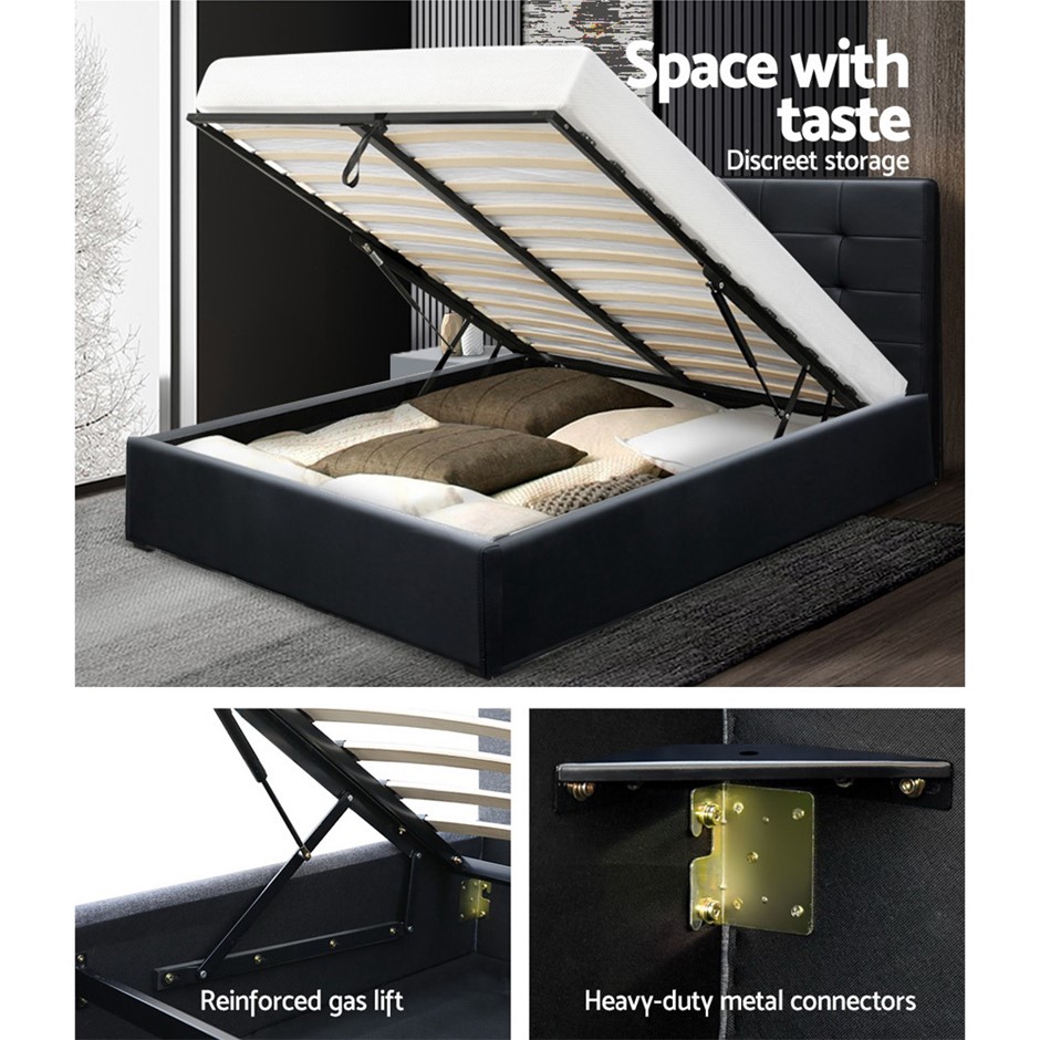 Buy Artiss LISA Double Full Size Gas Lift Bed Frame Base Storage Mattress Black Grays Australia