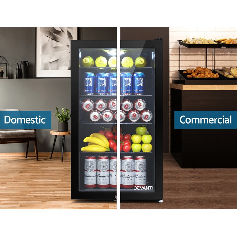 Buy Devanti Bar Fridge Glass Door Mini Freezer Countertop 98L Beverage
