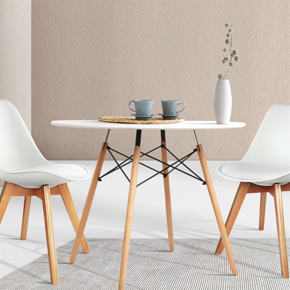 Artiss 4-Seater Round Replica Eames DSW Dining Table Timber White 90cm