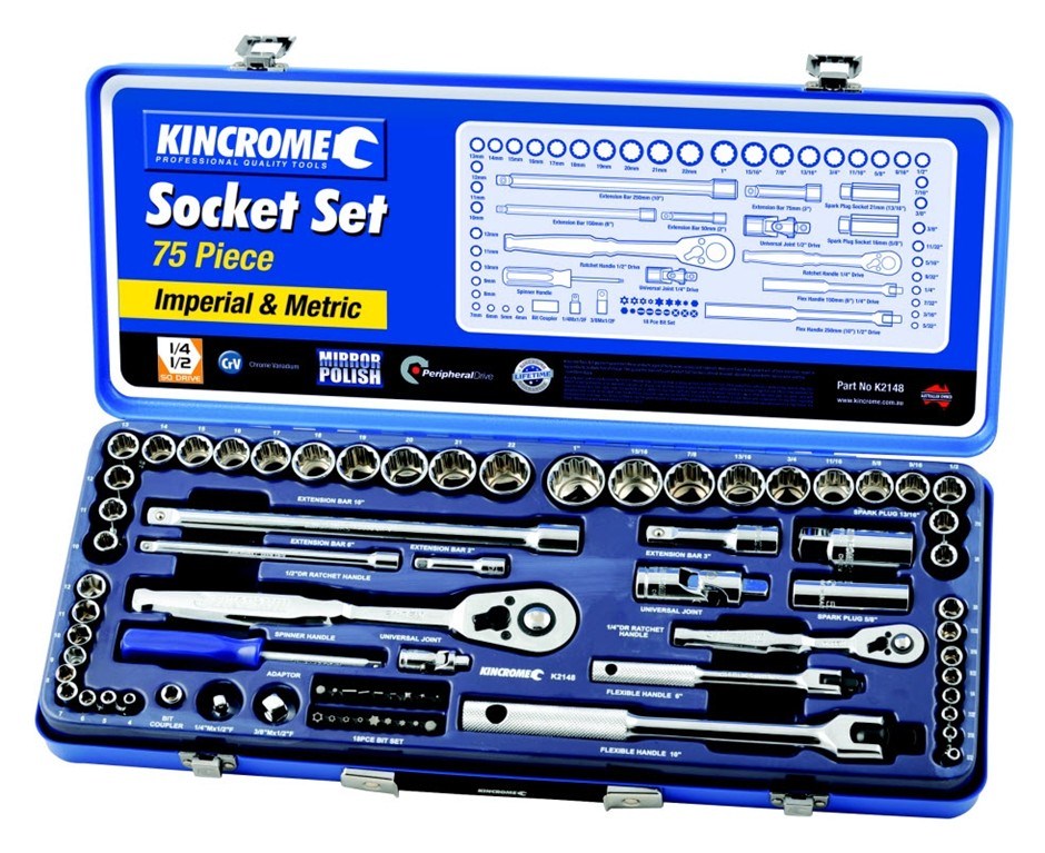 Kincrome K2148 Socket Set 75 Pc 1/4" & 1