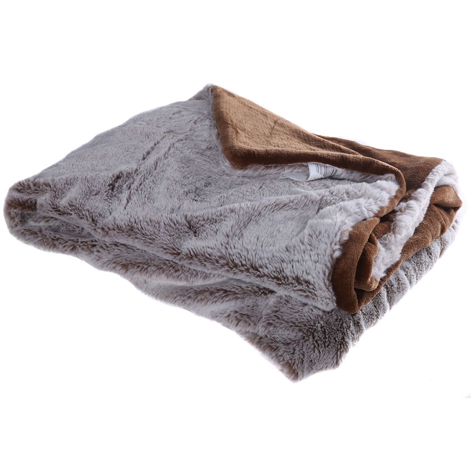 MON CHATEAU LUXURY COLLECTION Luxe Faux Fur Throw, 152cm x 177cm, Brown