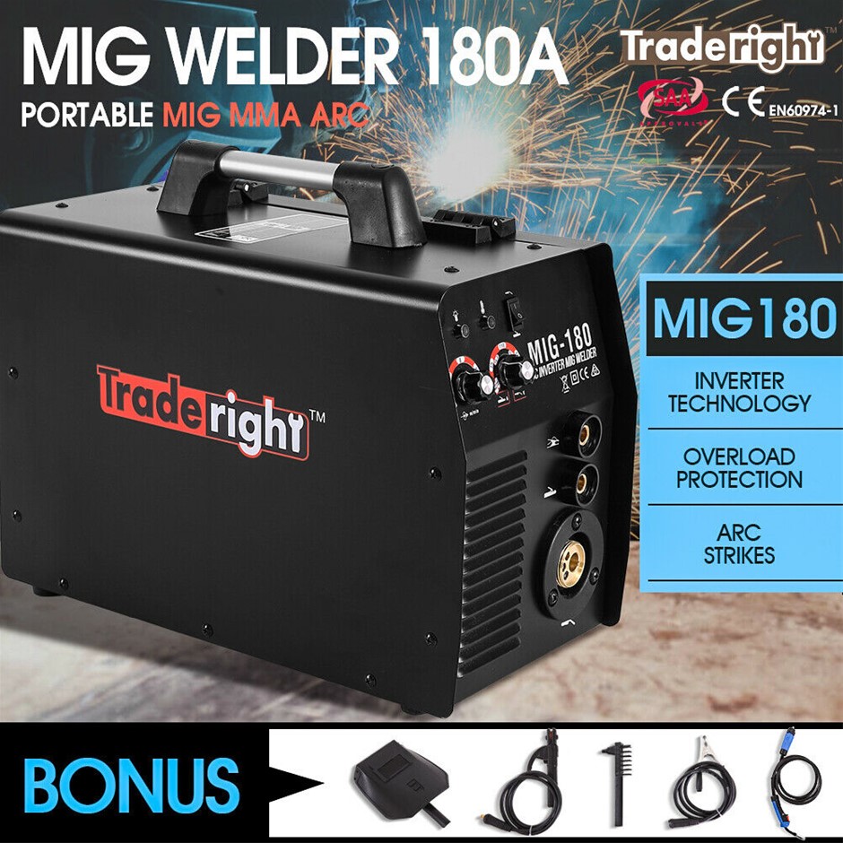 Traderight 180Amp Welder MIG ARC MAG Welding Machine Gas / Gasless Portable