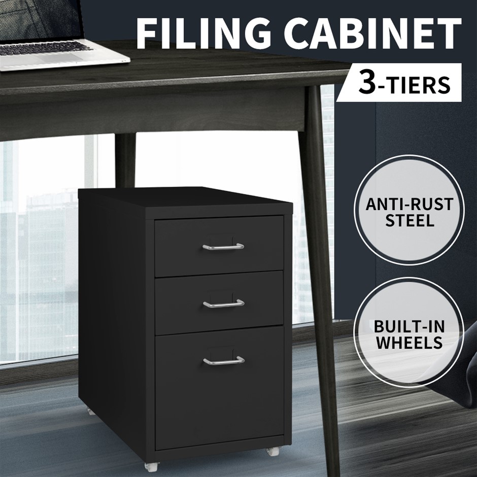 Metal File Cabinet Steel Orgainer With 3 Drawers Office Furniture AU Stock