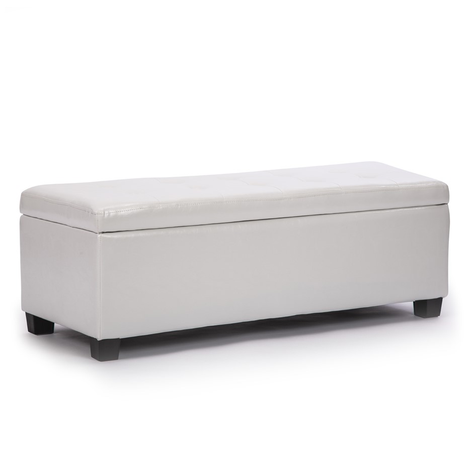 102cm Storage Ottoman Leather - SNOW WHI