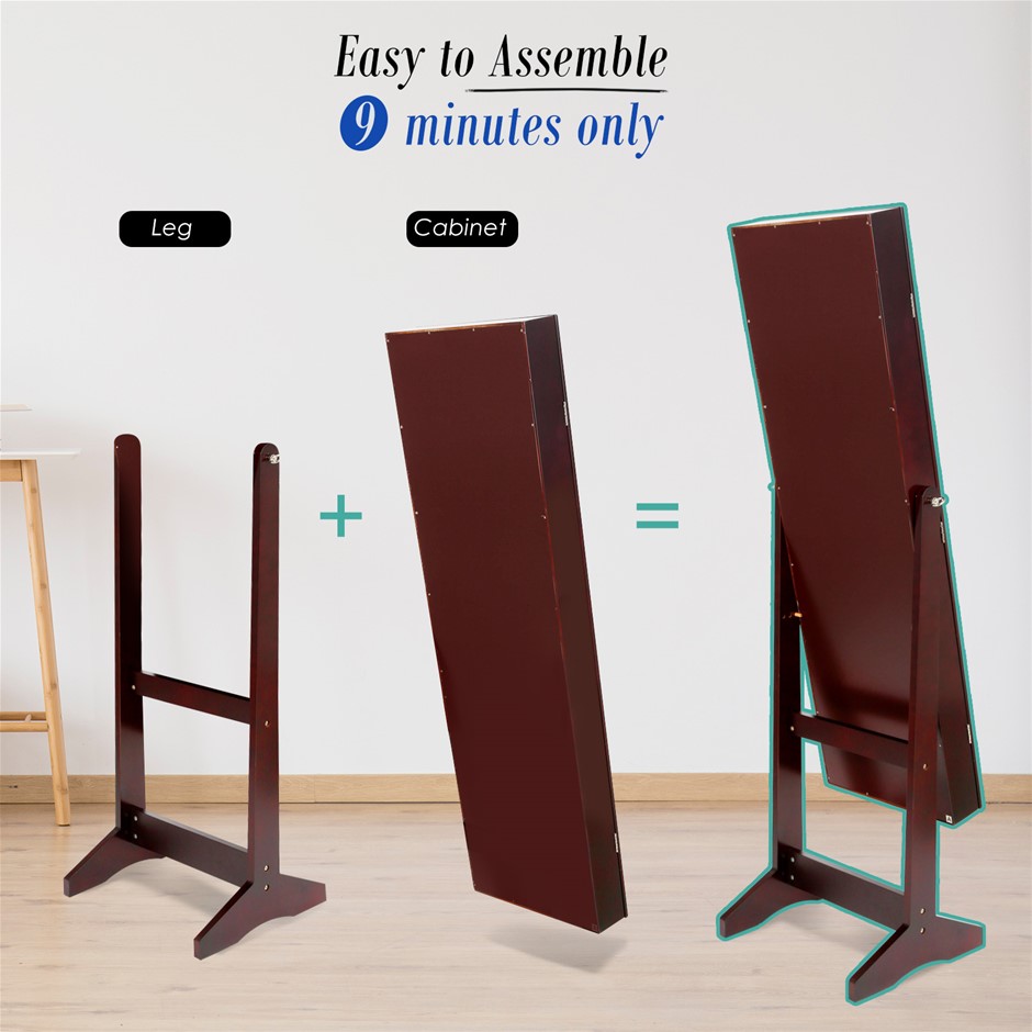 Mirror Jewellery Cabinet Storage Organiser LUVO 146cm WALNUT main image 0