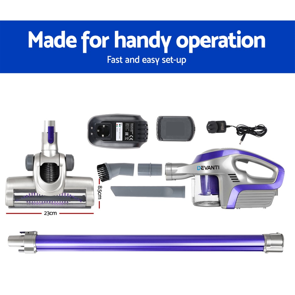 Buy Devanti Cordless Stick Vacuum Cleaner Purple & Grey Grays Australia