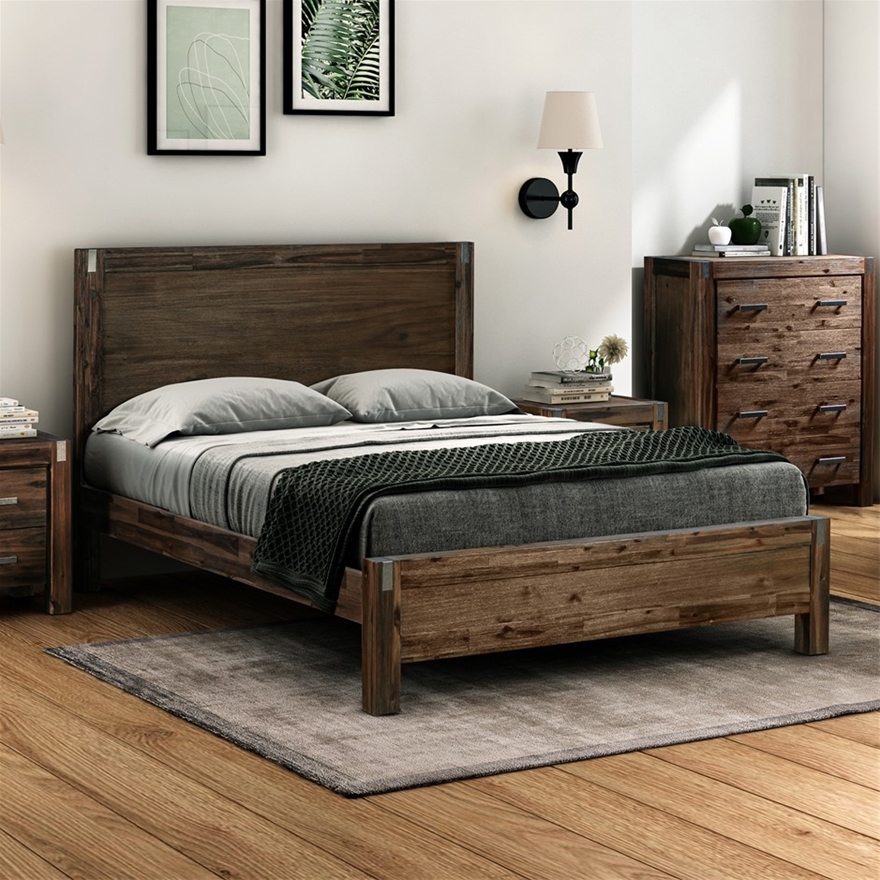 Buy Queen Bed Frame Solid Acacia Wood with Medium High Headboard in ...