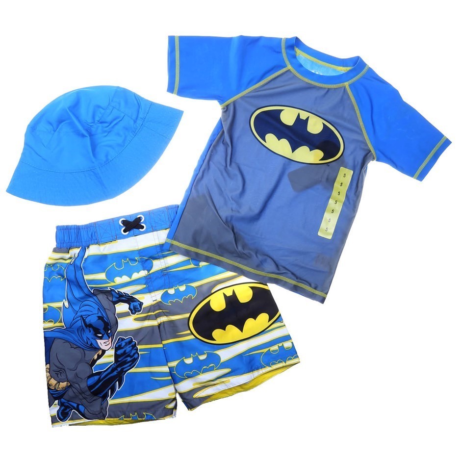 Boy's DC BATMAN Swimwear Set, 4T, Comprising; Swim Shirt & Board Shorts, c/