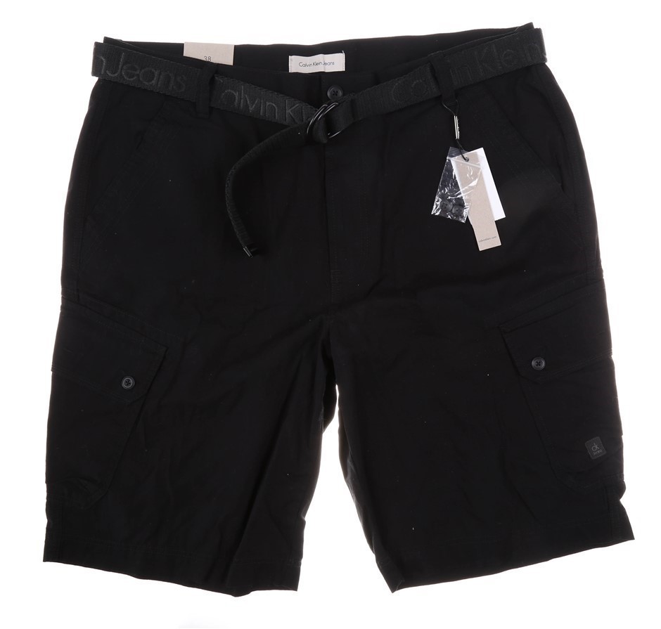 CALVIN KLEIN Men`s Cargo Shorts with Belt, Size 34W, 100 Polyester