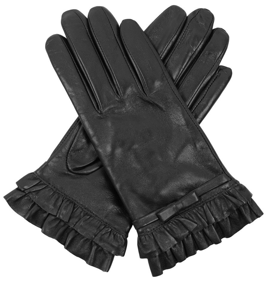 Buy Dents Womens Leather Gloves With Bow & Frill Cuff, Silk Feel Lining