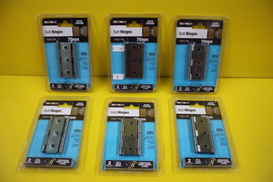 New 6 X Bremick 70Mm Butt Hinge Pack (2 X Hinges In Pack) Satin Chrome,