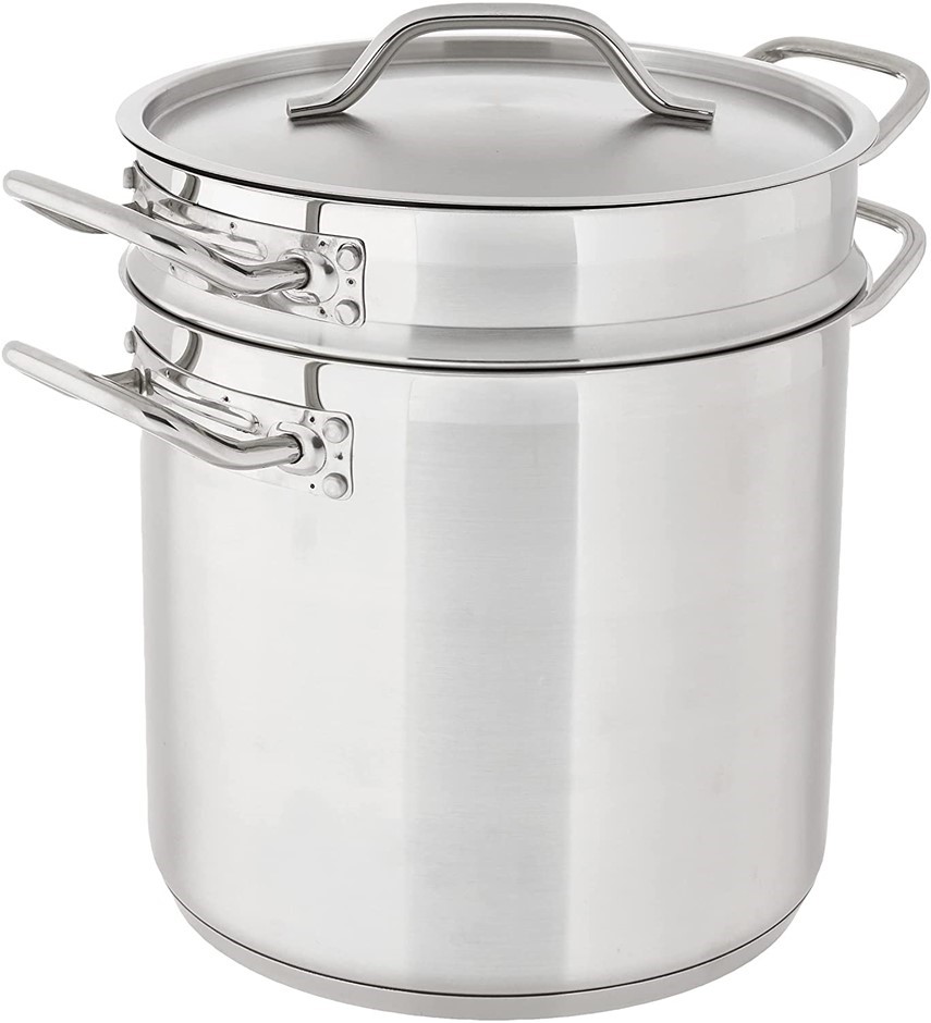 WINCO Stainless Steel Double Boiler w/Cover, 12qt.