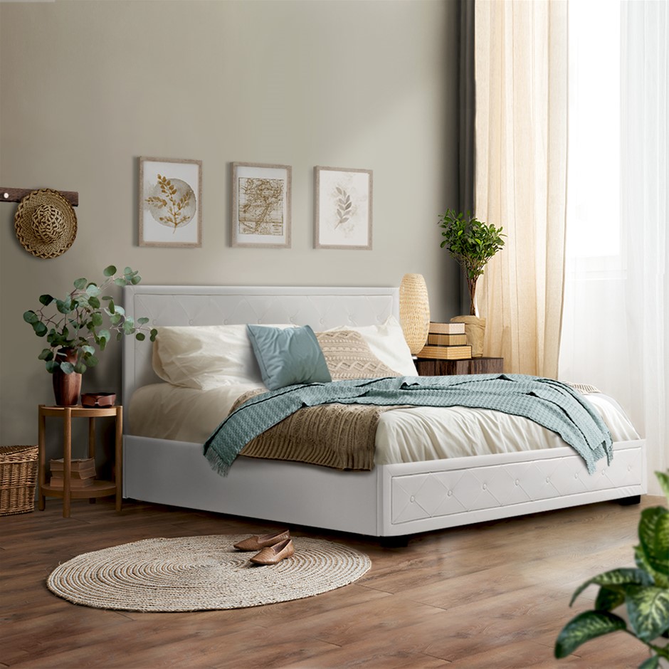 Buy Artiss TIYO Queen Gas Lift Bed Frame Base, Storage Mattress White