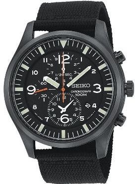 Men's Black Seiko Chronograph Watch SNDA