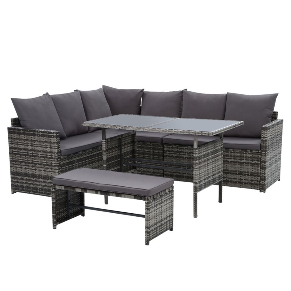 Gardeon Outdoor Furniture Dining Sofa Set Lounge Wicker 8 Seater Mixed Grey