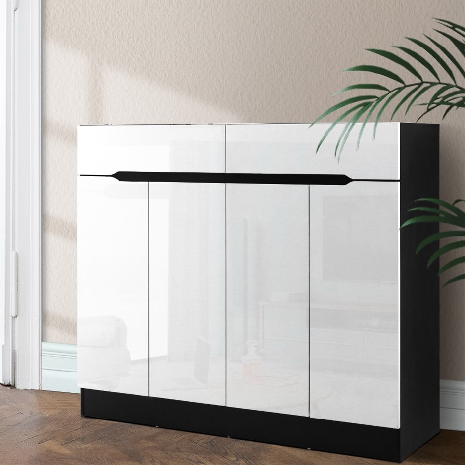 Shoe Cabinet 120cm High Gloss - White & Black