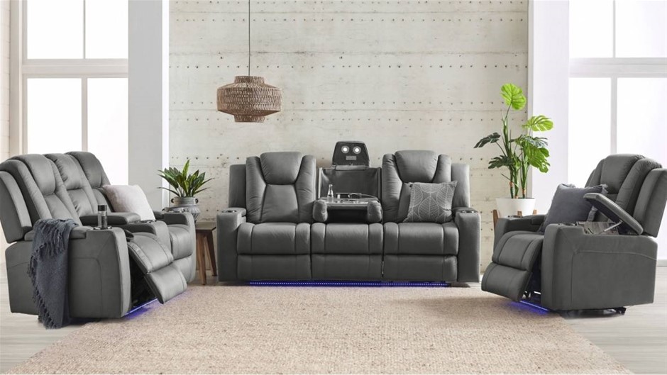 Whitehaven Fabric Recliner 3 Seater Sofa Auction (00572184279) Grays