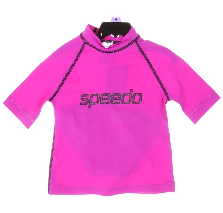 SPEEDO Junior Girls Logo Rashie & Brief Set, Size 4, Purple & Black. Buyer