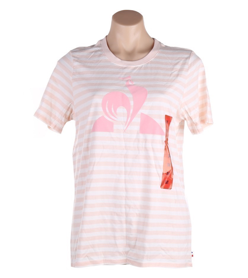 LE COQ SPORTIF Women's Chloe Tee, Size L, 100% Cotton, Pink Stripe. Buyers