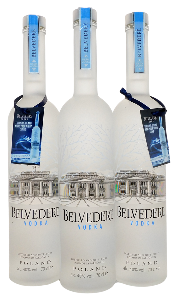 Belvedere Vodka (3x 700mL), Poland. Auction (0022-10702365)