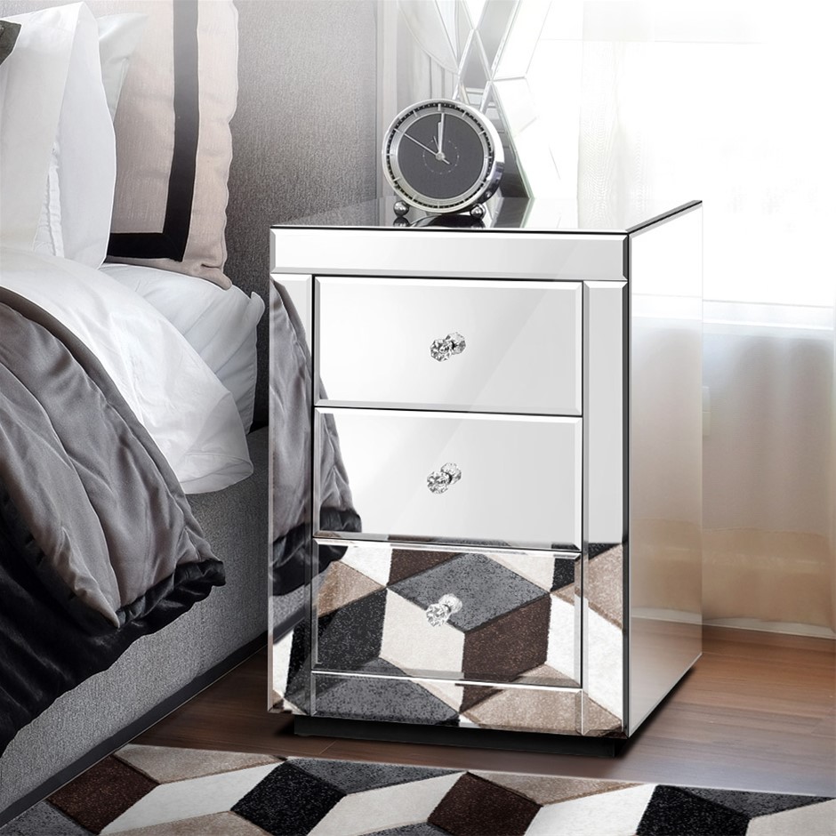 ALFORDSON Bedside Table Mirrored Cabinet Nightstand Side End Table Drawers