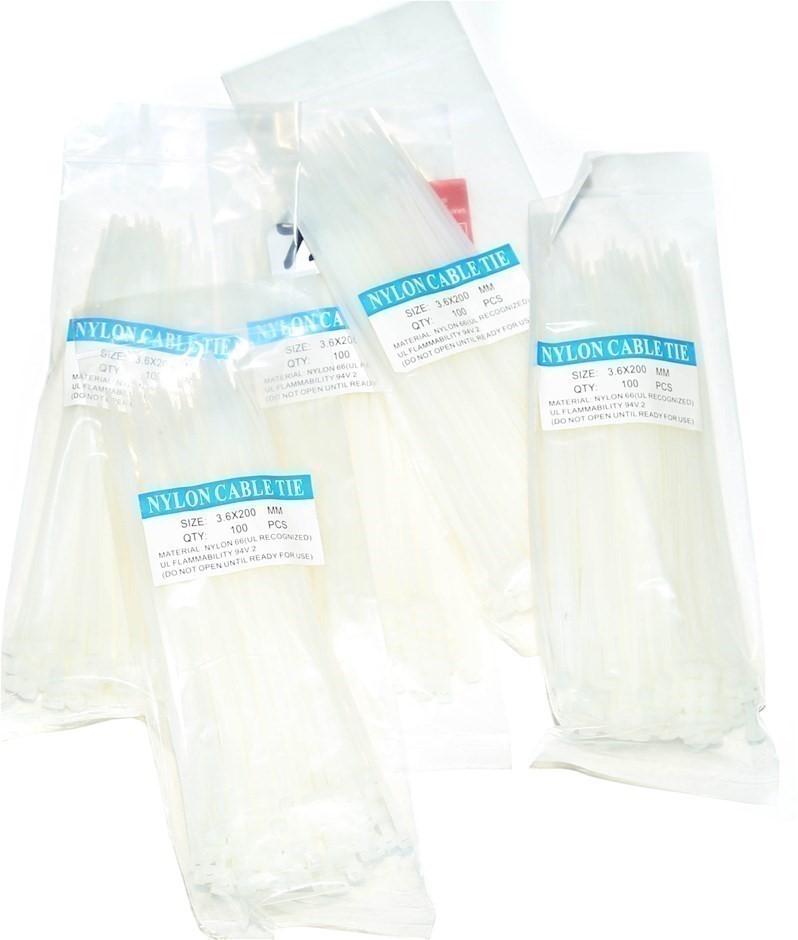5 Packs Of Cable Ties Each 100pcs, Size 3.6mm x 200mm, White. Buyers Note -