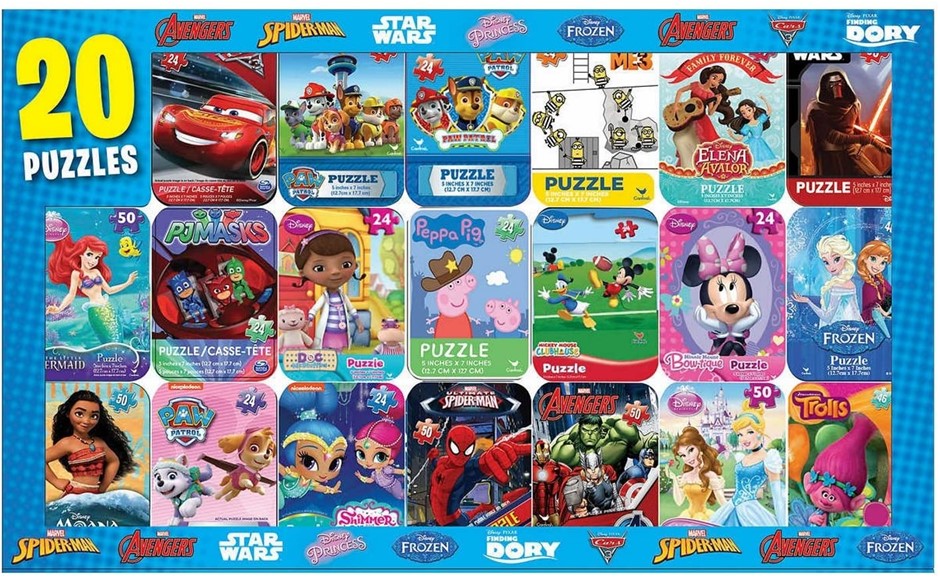 Disney Puzzles - 20 Puzzle Pack Asst Characters (mini cheapest Puzzle 5”x7” in tin box)