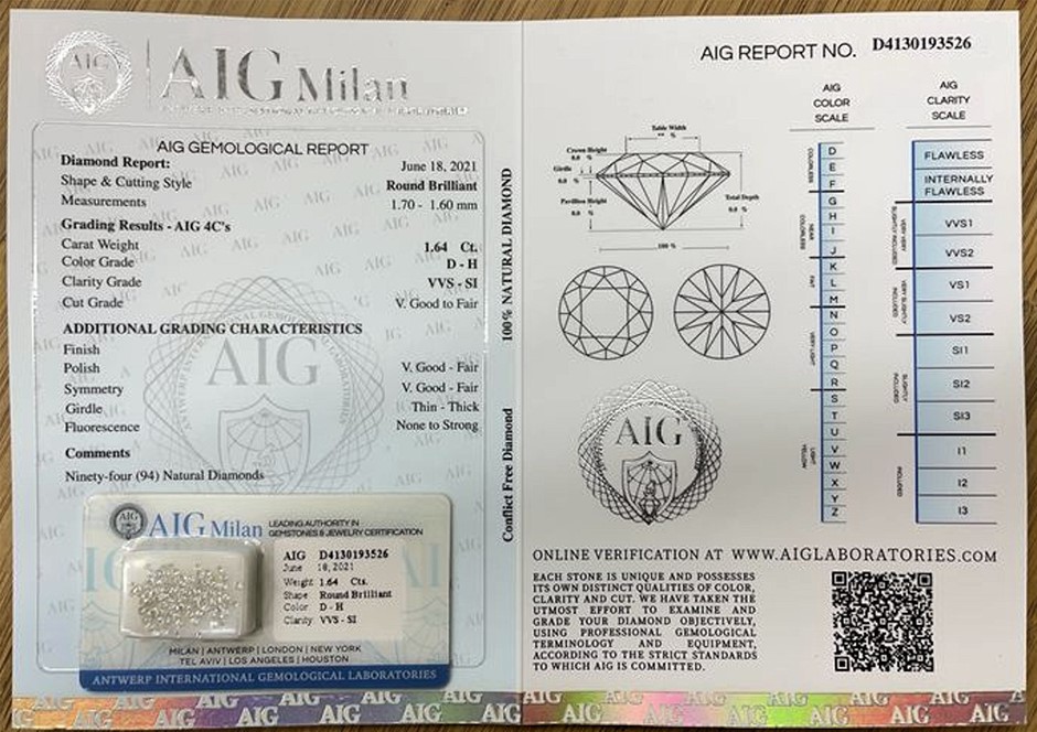 Aig on sale diamond certification