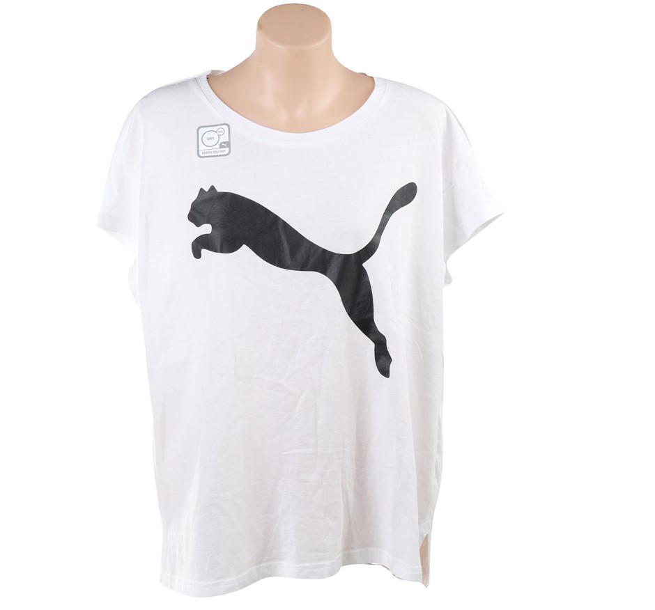 PUMA Women's Active Tee, Size M, Cotton, Puma White Black. Buyers Note - D