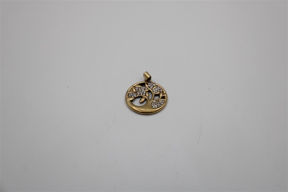 Stamped 9Ct Yellow Gold Srystal Set 'Tree Of Life' Circle Pendant ...