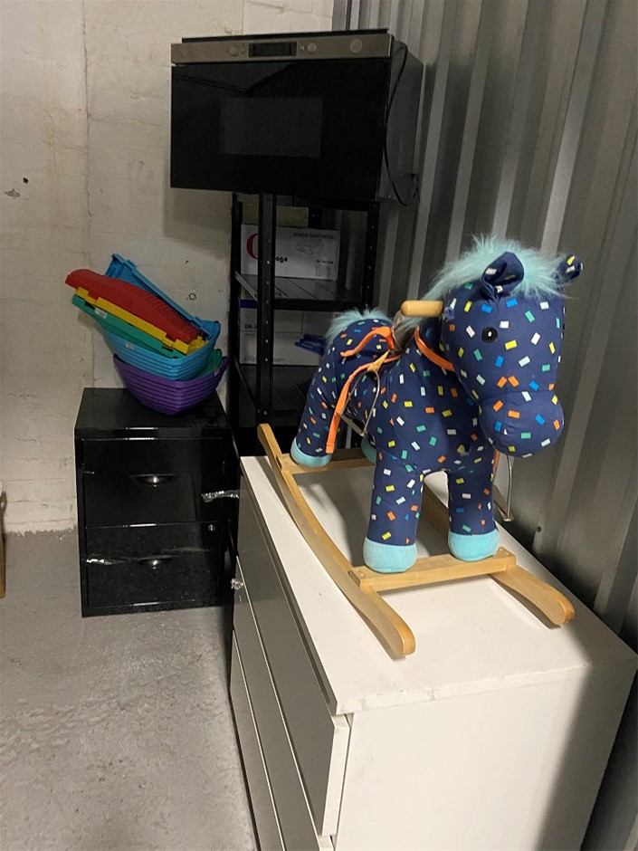 Entire contents of overdue storage including 2 X bed side tabl Auction