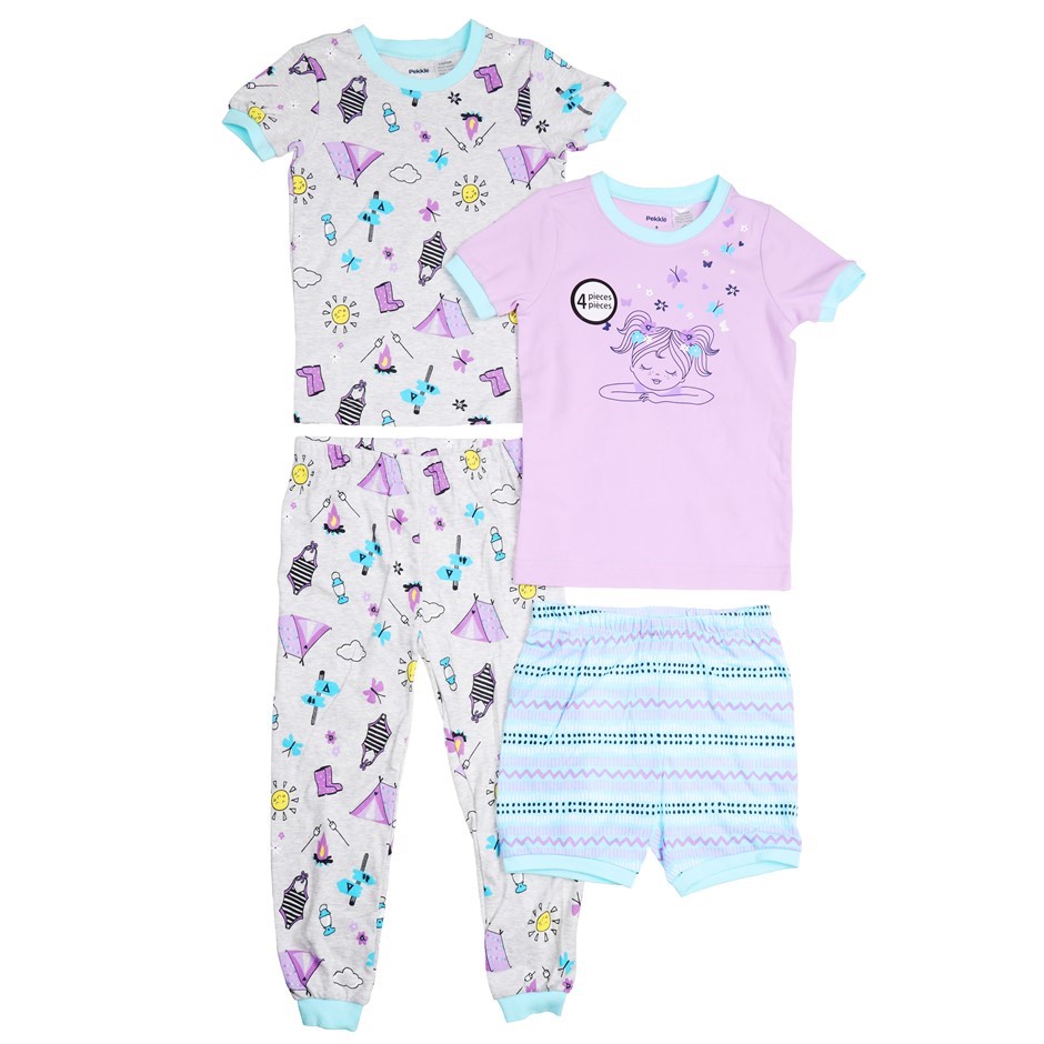 PEKKLE Girl's 4pc T-Shirt & Pants, Size 4, Cotton, Purple/Grey/Aqua. Buyer