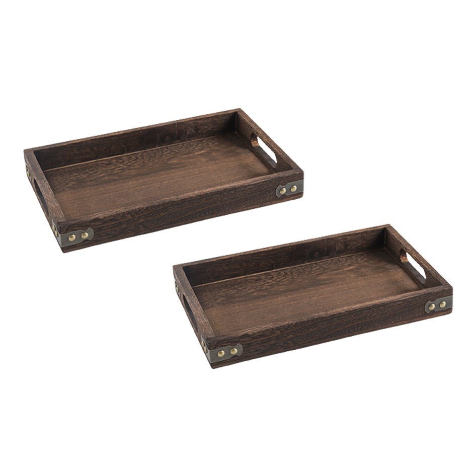 SOGA 2X Small Walnut Rectangle Wooden Tr